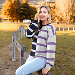 Zeagoo Striped Oversized Sweater Color Block Loose Pullover Top