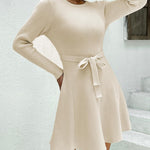 Zeagoo Women's Casual Dress Tie Waist Fall Ribbed Dress