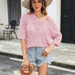 Zeagoo Women's Crochet Off The Shoulder Hollow Out Knit Tops