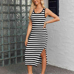 Zeagoo Striped Knit Dress Casual Bodycon Side Slit Sundress