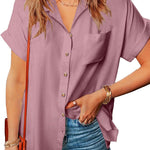 Zeagoo Linen Shirts Cotton Short Sleeve V Neck Collared Blouses