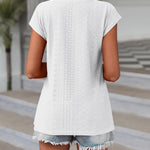 Zeagoo V Neck Eyelet T Shirts Cap Sleeve Tops