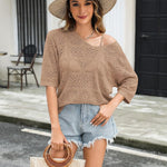Zeagoo Women's Crochet Off The Shoulder Hollow Out Knit Tops