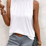 Zeagoo Summer Tank Top for Women Pleated High Neck Tops