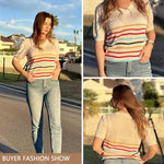 Zeagoo Short Sleeve Sweaters Soft Casual V Neck Pullover Tops