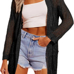 Zeagoo Women 2024 Lightweight Crochet Cardigan Long Sleeve Open Front Knit Sweater Summer Kimono Cover Up with Pockets