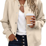 Zeagoo Women's Bomber Jacket Casual Striped Button Down Coat