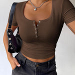 Zeagoo Short Sleeve Shirts Ribbed Knit Square Neck Tshirt