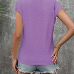 Zeagoo V Neck Eyelet T Shirts Cap Sleeve Tops