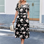 Zeagoo Midi Floral Flutter Short Sleeve Casual Dresses with Pockets