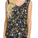 Floral V Neck Pleated Flowy Tank Top - Zeagoo (Us Only)
