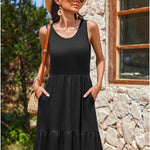 Zeagoo Summer Dress Knee-Length Round Neck Floral Dress (DE Only)