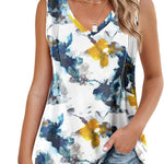 Zeagoo Pleated Tank Tops Loose Fit V Neck Sleeveless Tops