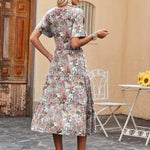 Zeagoo Midi Floral Flutter Short Sleeve Casual Dresses with Pockets