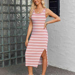 Zeagoo Striped Knit Dress Casual Bodycon Side Slit Sundress