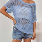 Zeagoo Short Sleeve Crochet Sweater Tops
