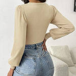 Zeagoo Women Long Puff Sleeve Sweater Slim Fit Ribbed Knit Bodysuit