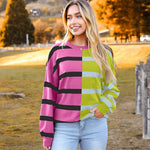 Zeagoo Striped Oversized Sweater Color Block Loose Pullover Top