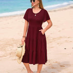 Zeagoo Midi Floral Flutter Short Sleeve Casual Dresses with Pockets