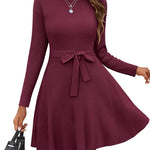 Zeagoo Women's Casual Dress Tie Waist Fall Ribbed Dress