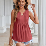 Zeagoo Tank Tops Pleated V Neck Floral Solid Loose Fit Tops