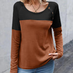 Zeagoo Women Waffle Knit Shirts Long Sleeve Colorblock Tee