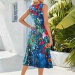Zeagoo Floral Beach Sundress Casual A-Line Midi Tank Dresses