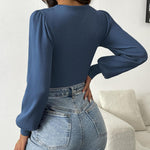 Zeagoo Women Long Puff Sleeve Sweater Slim Fit Ribbed Knit Bodysuit