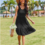 Zeagoo Summer Dress Knee-Length Round Neck Floral Dress (DE Only)