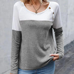 Zeagoo Women Waffle Knit Shirts Long Sleeve Colorblock Tee