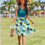 Zeagoo Summer Dress Knee-Length Round Neck Floral Dress (DE Only)