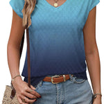 Zeagoo V Neck Eyelet T Shirts Cap Sleeve Tops