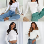 Zeagoo Women Y2K Crewneck Long Sleeve Slim Fit T-Shirt