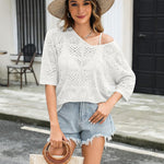 Zeagoo Women's Crochet Off The Shoulder Hollow Out Knit Tops