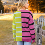 Zeagoo Striped Oversized Sweater Color Block Loose Pullover Top