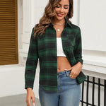 Zeagoo Women's Checked Blouse Long Sleeve V-Neck Shirt (DE Only)
