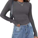 Zeagoo Langarmshirt Damen Rundhals Basic T-Shirt