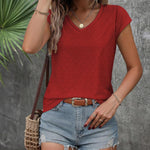 Zeagoo V Neck Eyelet T Shirts Cap Sleeve Tops