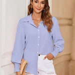Zeagoo Women's Button Down Shirts Loose Fit Striped Printed Lantern Blouses