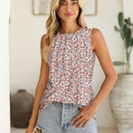 Zeagoo Summer Tank Top for Women Pleated High Neck Tops