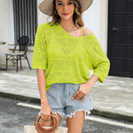 Zeagoo Women's Crochet Off The Shoulder Hollow Out Knit Tops