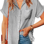 Zeagoo Linen Shirts Cotton Short Sleeve V Neck Collared Blouses