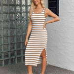 Zeagoo Striped Knit Dress Casual Bodycon Side Slit Sundress