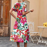 Zeagoo Midi Floral Flutter Short Sleeve Casual Dresses with Pockets
