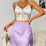 Zeagoo Satin Silk High Waisted Split Slit Hem Aline Zipper Party Short Skirt