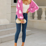 Zeagoo Women's Cute Daisy Knit Cardigan Long Sleeve Casual Flower Open Front Sweater Tops