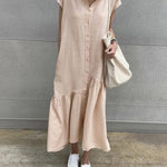 Zeagoo Women's Casual Short Sleeve Ruffles Collared Button Down Maxi Dress