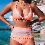 Zeagoo Women's Bohemian Backless Swim Top Mesh Insert High Waist Bikini Sets