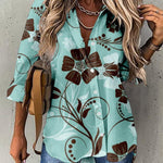 Zeagoo Vintage Floral Shirt Tops Casual Lapel Neck Long Sleeve Fitted Blouse