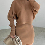 Zeagoo Women's Casual Two Pieces Sets Turtleneck Sweater and Mini Skirt Suits